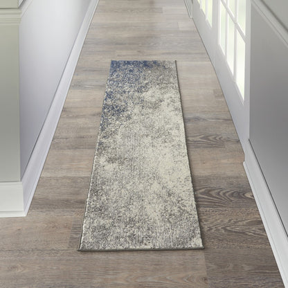 8' Gray And Ivory Abstract Power Loom Runner Rug