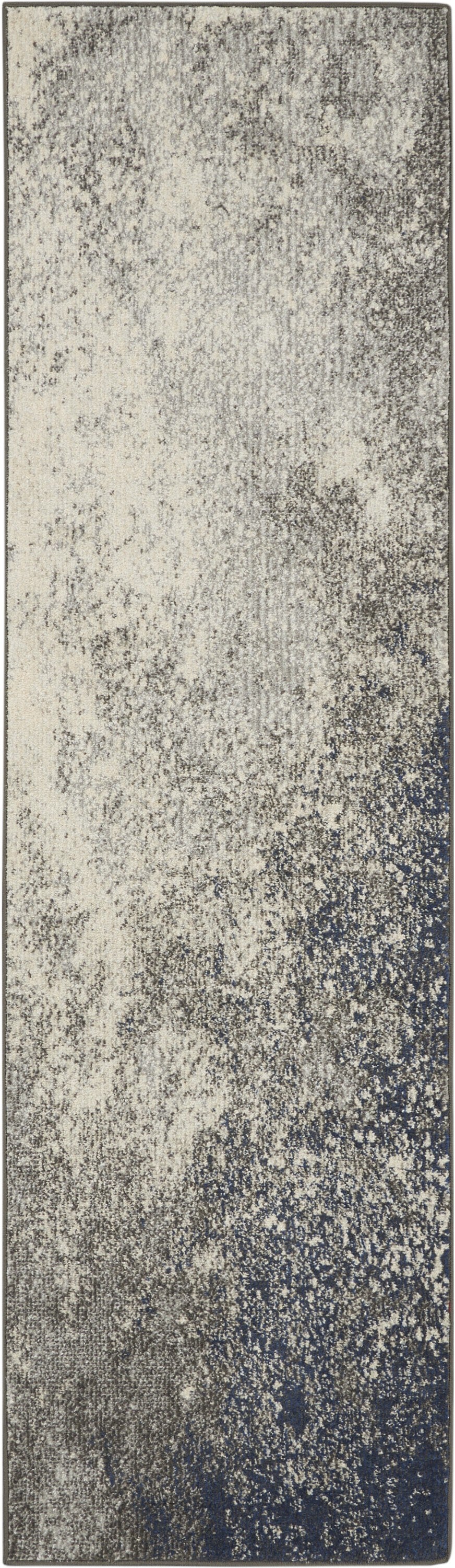 8' Gray And Ivory Abstract Power Loom Runner Rug