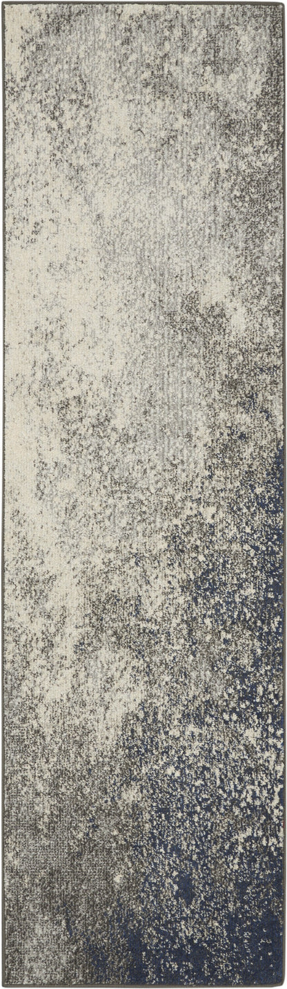 8' Gray And Ivory Abstract Power Loom Runner Rug