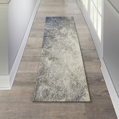 8' Gray And Ivory Abstract Power Loom Runner Rug