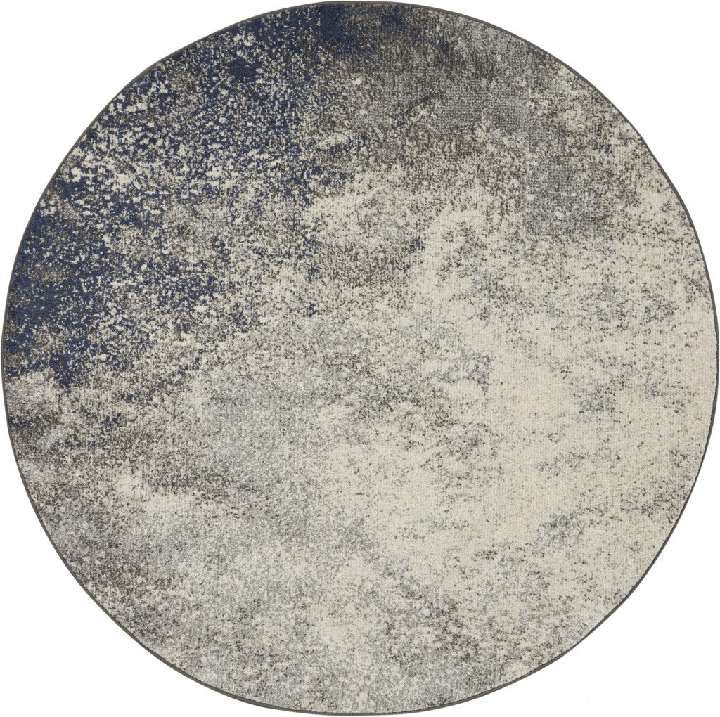 5' Gray And Ivory Round Abstract Power Loom Area Rug