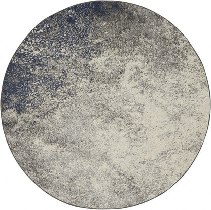 5' Gray And Ivory Round Abstract Power Loom Area Rug