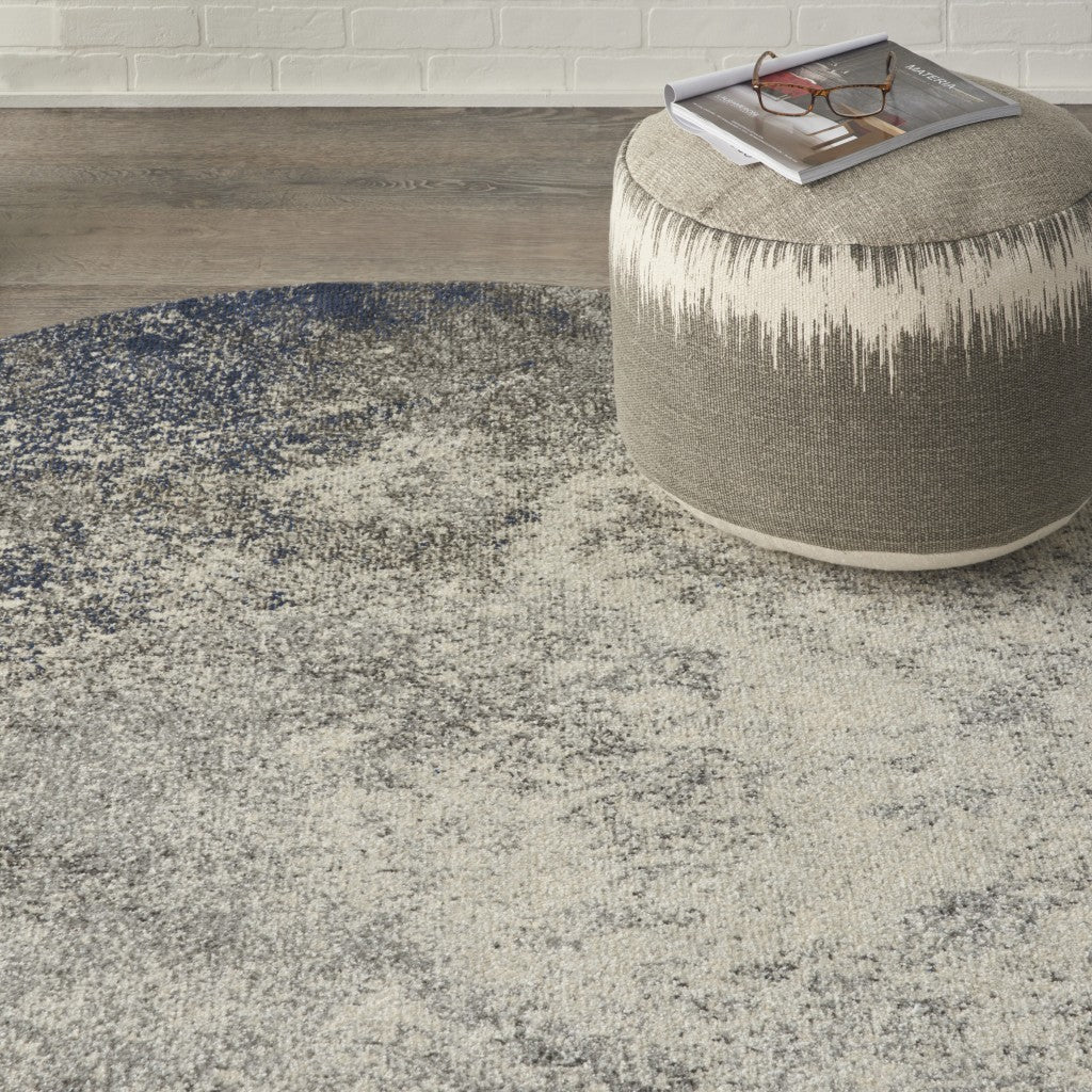 5' Gray And Ivory Round Abstract Power Loom Area Rug