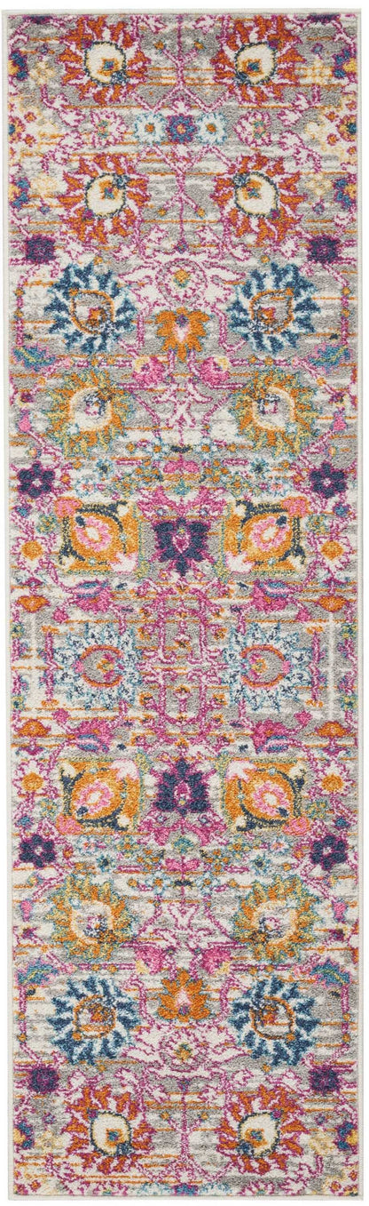 8' Silver Floral Power Loom Runner Rug