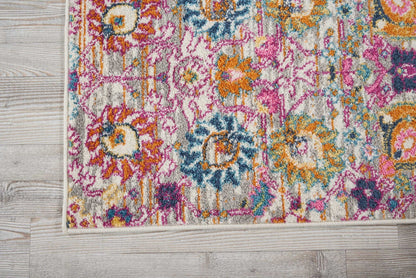 8' Silver Floral Power Loom Runner Rug