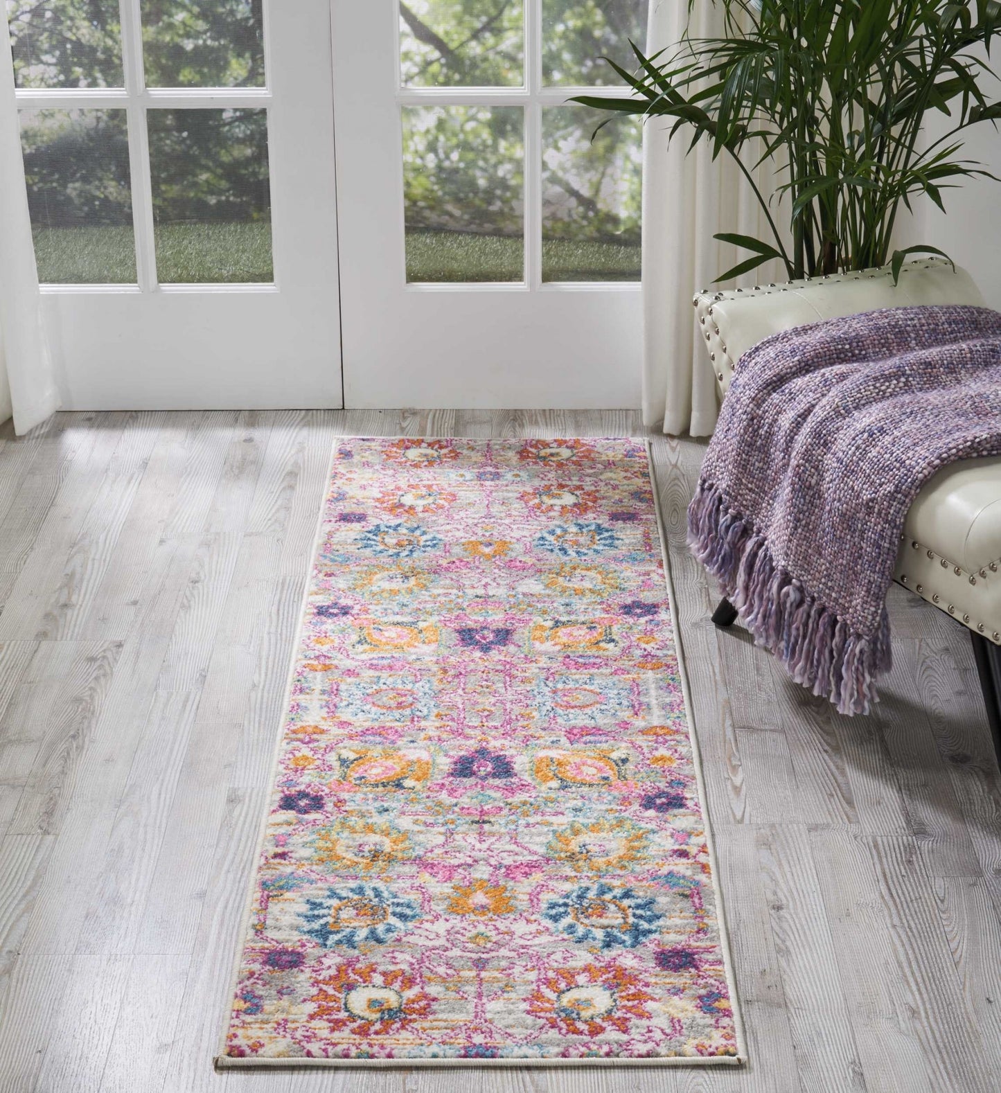 8' Silver Floral Power Loom Runner Rug