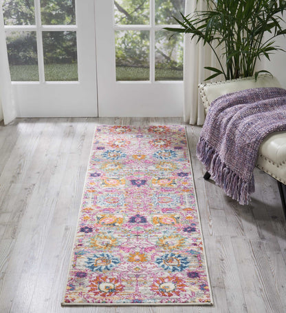 8' Silver Floral Power Loom Runner Rug