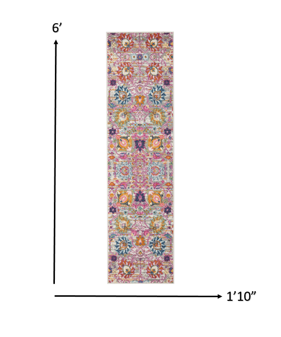 8' Silver Floral Power Loom Runner Rug