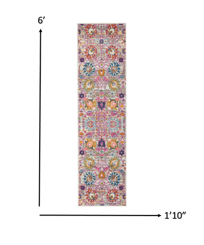 8' Silver Floral Power Loom Runner Rug