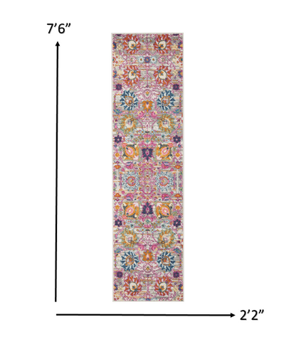 8' Silver Floral Power Loom Runner Rug