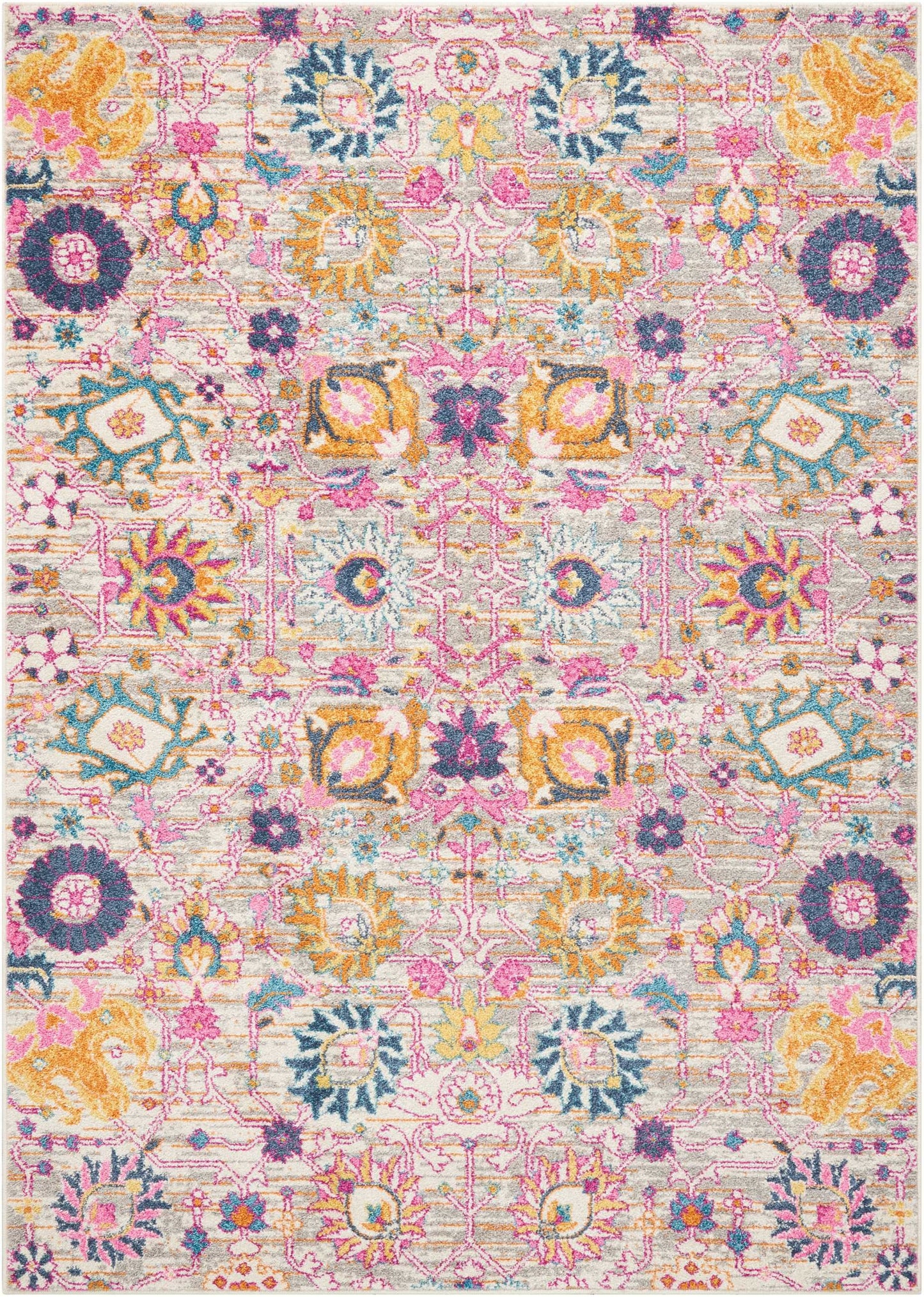 8' Silver Floral Power Loom Runner Rug
