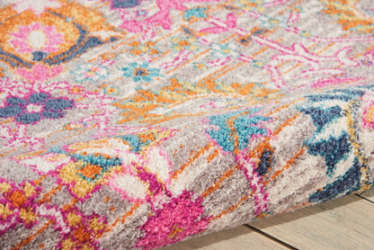 8' Silver Floral Power Loom Runner Rug