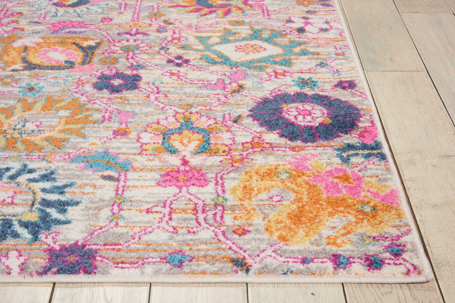 8' Silver Floral Power Loom Runner Rug