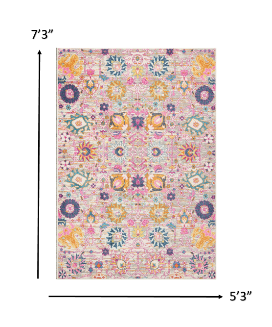 8' Silver Floral Power Loom Runner Rug