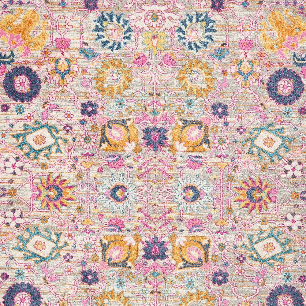 8' Silver Floral Power Loom Runner Rug