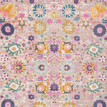 8' Silver Floral Power Loom Runner Rug