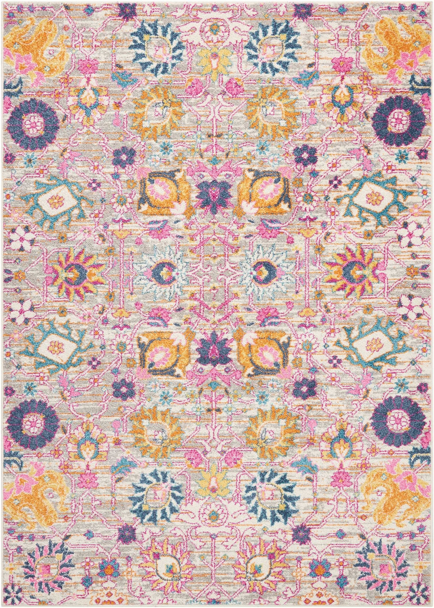 8' Silver Floral Power Loom Runner Rug