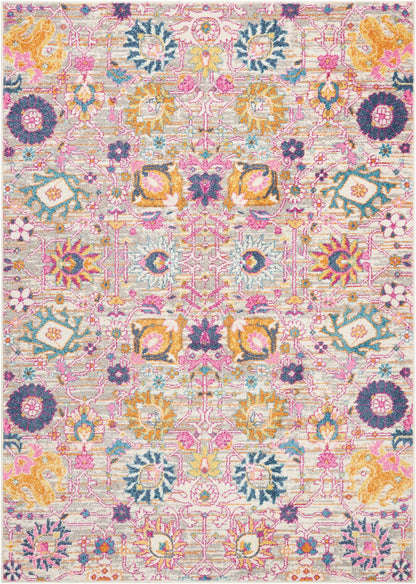 8' Silver Floral Power Loom Runner Rug