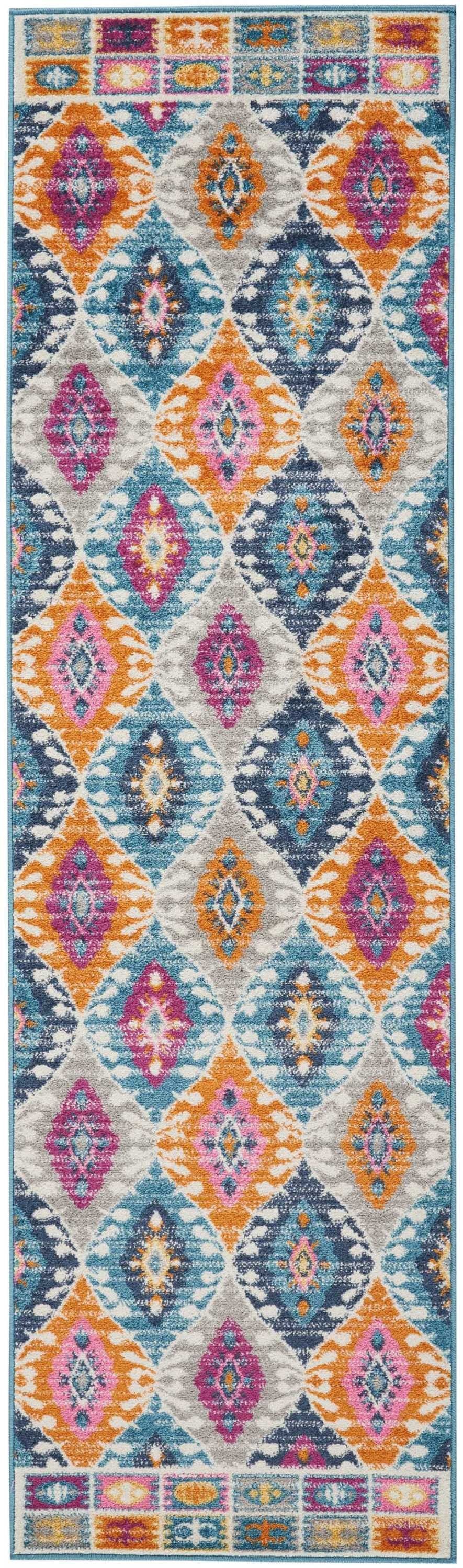 8' X 10' Blue And Pink Ogee Power Loom Area Rug