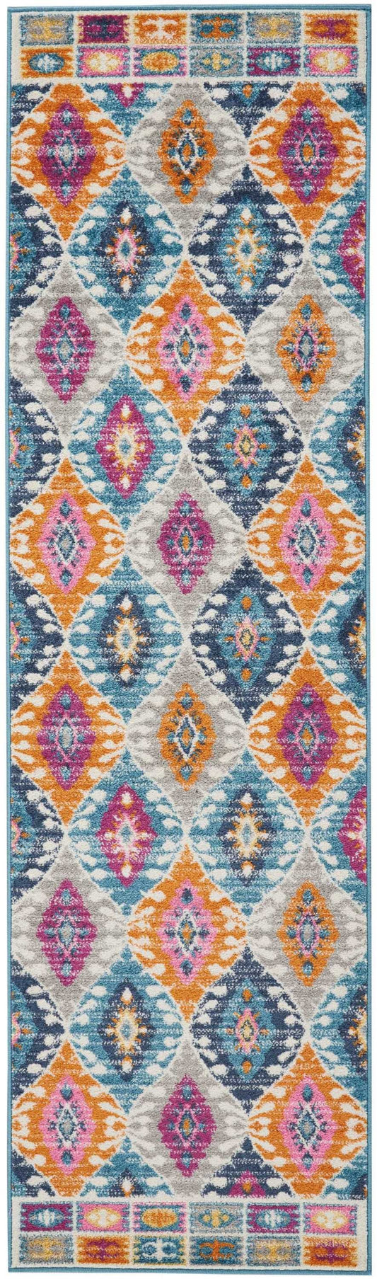8' X 10' Blue And Pink Ogee Power Loom Area Rug