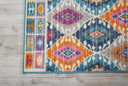 8' X 10' Blue And Pink Ogee Power Loom Area Rug