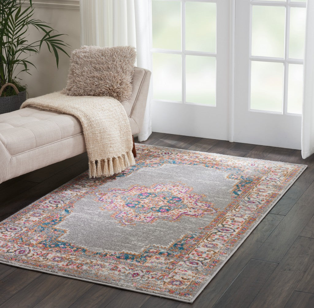 5' Gray Round Power Loom Area Rug