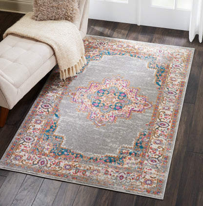 5' Gray Round Power Loom Area Rug