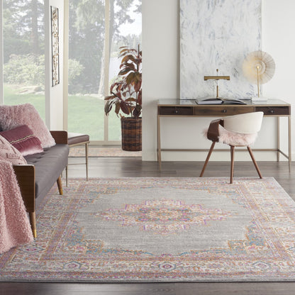 5' Gray Round Power Loom Area Rug