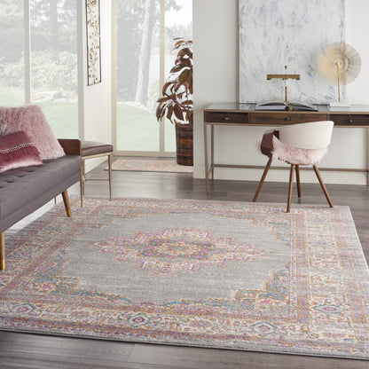 5' Gray Round Power Loom Area Rug