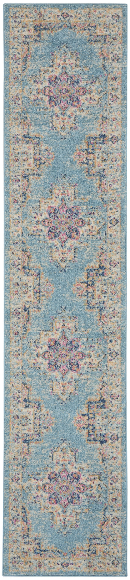 4' Light Blue Round Southwestern Power Loom Area Rug