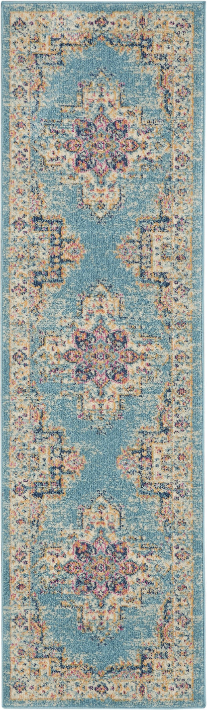 4' Light Blue Round Southwestern Power Loom Area Rug