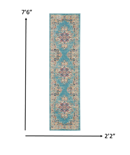 4' Light Blue Round Southwestern Power Loom Area Rug