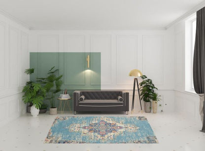 4' Light Blue Round Southwestern Power Loom Area Rug