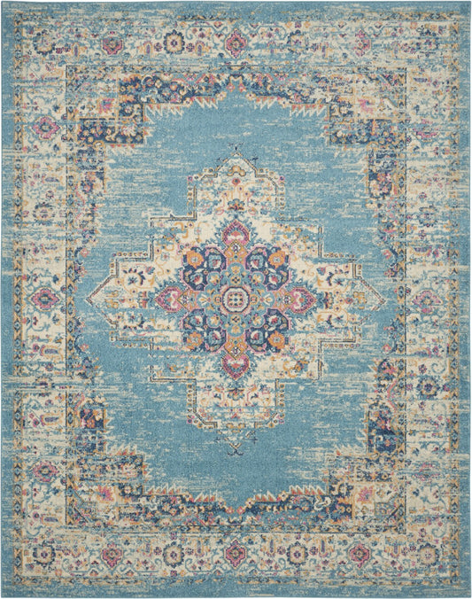 4' Light Blue Round Southwestern Power Loom Area Rug