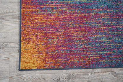 8' Blue And Pink Abstract Power Loom Runner Rug