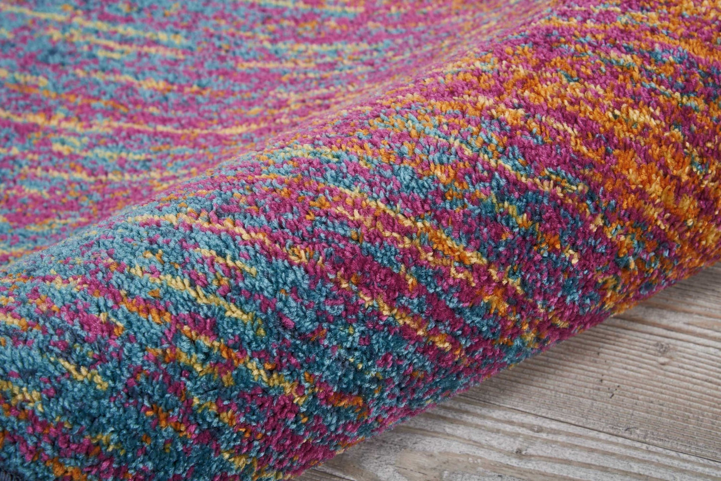 8' Blue And Pink Abstract Power Loom Runner Rug