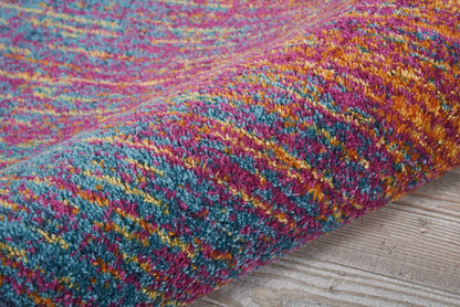 8' Blue And Pink Abstract Power Loom Runner Rug