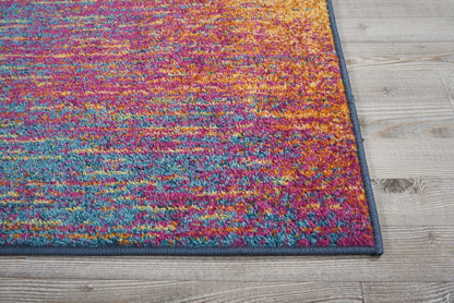 8' Blue And Pink Abstract Power Loom Runner Rug