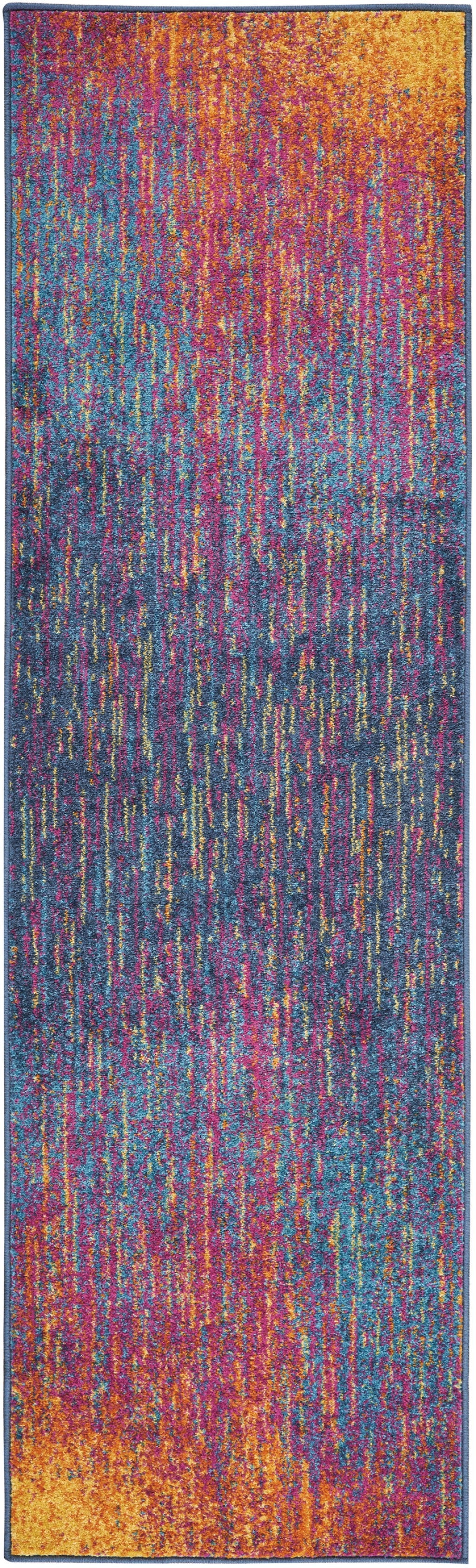 8' Blue And Pink Abstract Power Loom Runner Rug