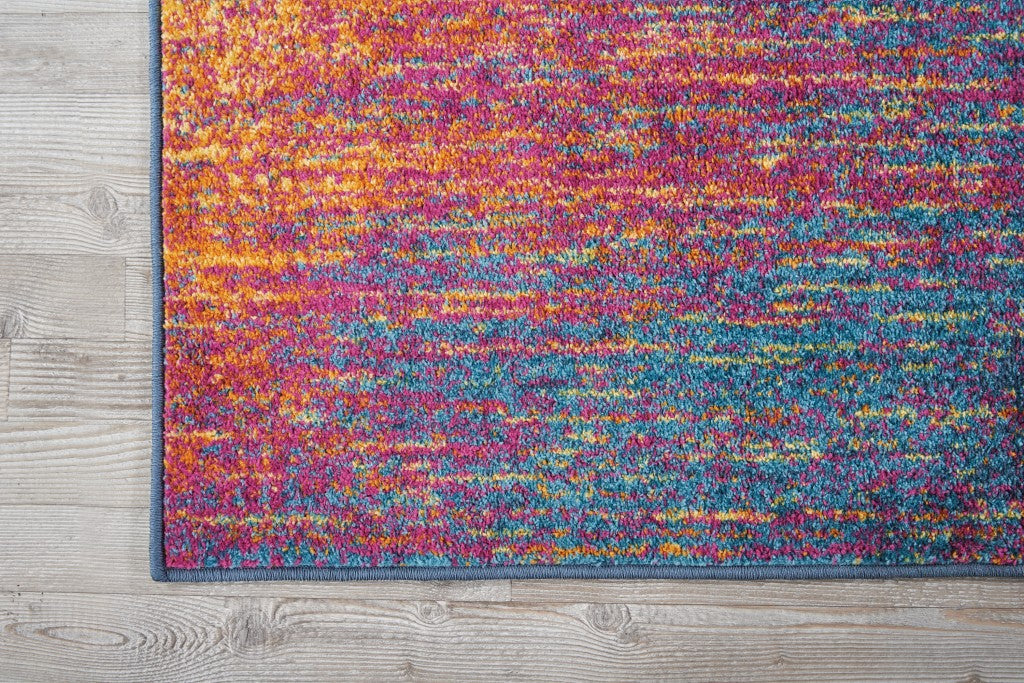 8' Blue And Pink Abstract Power Loom Runner Rug