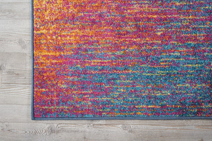 8' Blue And Pink Abstract Power Loom Runner Rug