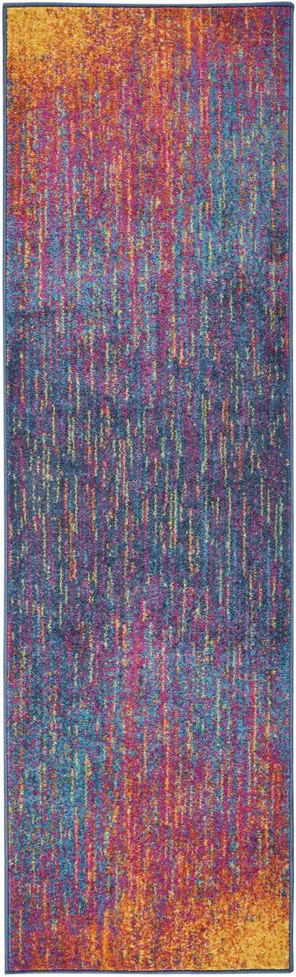 8' Blue And Pink Abstract Power Loom Runner Rug