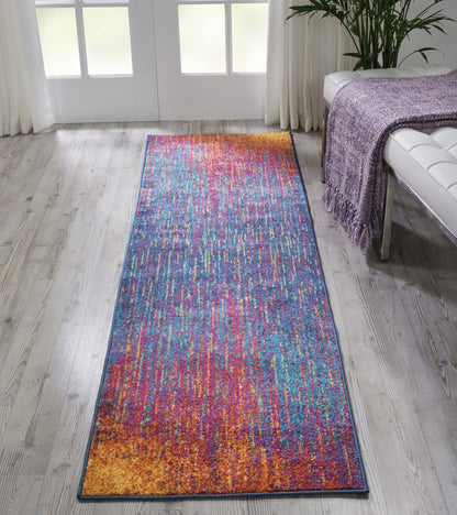 8' Blue And Pink Abstract Power Loom Runner Rug