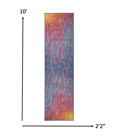 8' Blue And Pink Abstract Power Loom Runner Rug