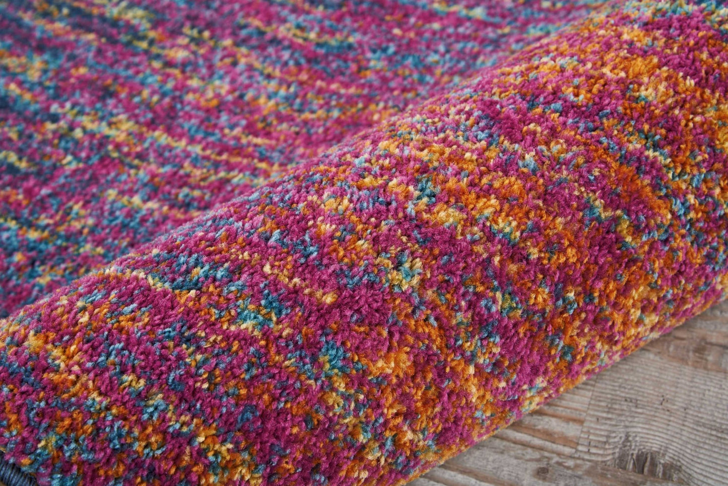 8' Blue And Pink Abstract Power Loom Runner Rug