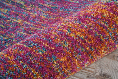 8' Blue And Pink Abstract Power Loom Runner Rug