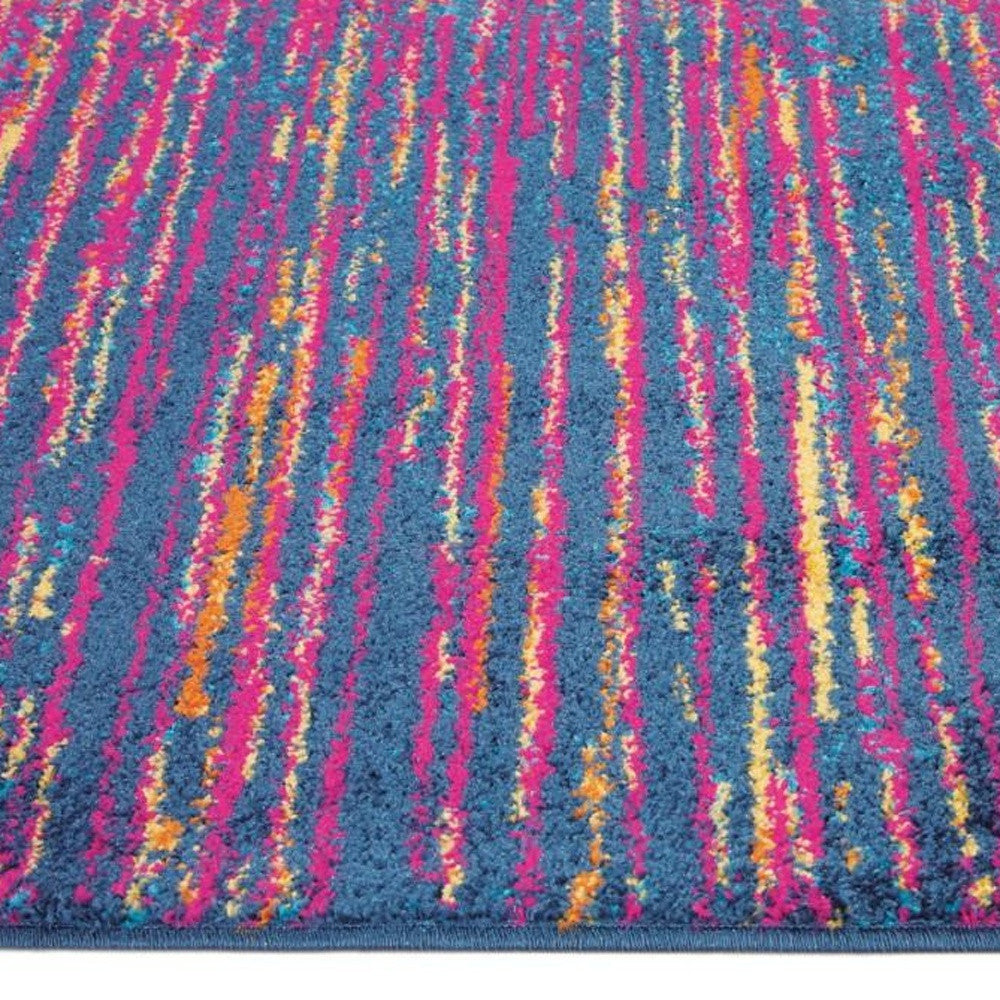 8' Blue And Pink Abstract Power Loom Runner Rug