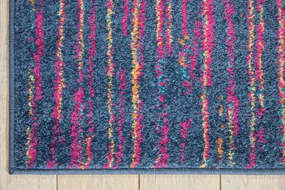 8' Blue And Pink Abstract Power Loom Runner Rug