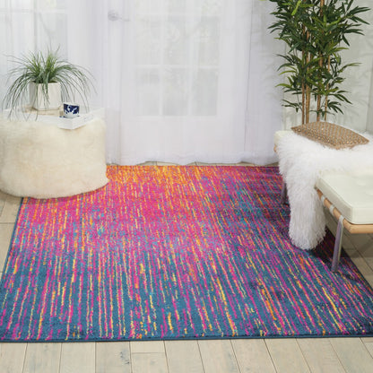 8' Blue And Pink Abstract Power Loom Runner Rug