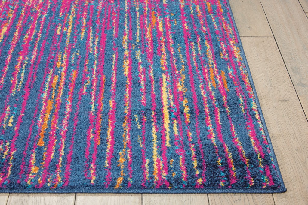 8' Blue And Pink Abstract Power Loom Runner Rug